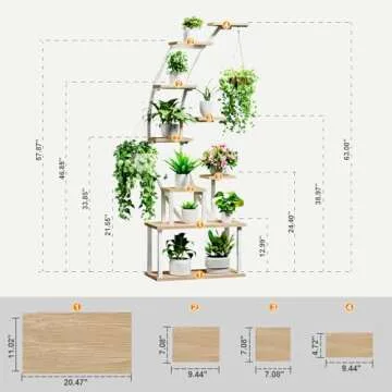 BACEKOLL Plant Stand Indoor with Grow Lights, 9 Tiered Metal Plant Shelf, 63" Tall Plant Stand for Indoor Plants Multiple, Large Plant Rack Display Shelves, Corner Plant Holder for Home, Patio (White)