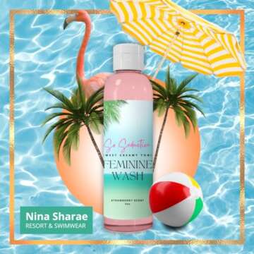 Nina Sharae Swimwear | FEMININE GEL WASH SOAP | VULVA | VAGINAL | YONI | ORGANIC | LIGHT STRAWBERRY WASH | ODOR BLOCKING| NORMAL & SENITIVE SKIN | Made in U.S.A. 4oz | External Intimate AREA