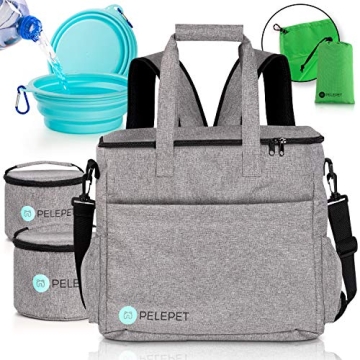 PELEPET Travel Bag for Dogs - Small, Medium & Large Dogs. 3 in 1 Styles:Weekender Backpack, Crossover, Handheld - Included: 2 Silicone Collapsible Bowls, 2 Food Containers, Waterproof Picnic Blanket