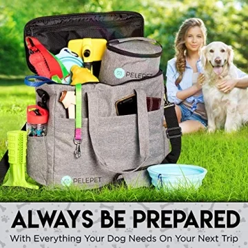 PELEPET Travel Bag for Dogs - Small, Medium & Large Dogs. 3 in 1 Styles:Weekender Backpack, Crossover, Handheld - Included: 2 Silicone Collapsible Bowls, 2 Food Containers, Waterproof Picnic Blanket