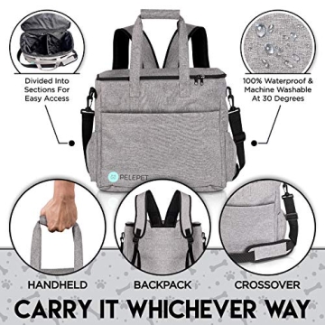 PELEPET Travel Bag for Dogs - Small, Medium & Large Dogs. 3 in 1 Styles:Weekender Backpack, Crossover, Handheld - Included: 2 Silicone Collapsible Bowls, 2 Food Containers, Waterproof Picnic Blanket