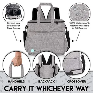 PELEPET Travel Bag for Dogs - Small, Medium & Large Dogs. 3 in 1 Styles:Weekender Backpack, Crossover, Handheld - Included: 2 Silicone Collapsible Bowls, 2 Food Containers, Waterproof Picnic Blanket