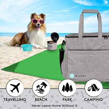 PELEPET Travel Bag for Dogs - Small, Medium & Large Dogs. 3 in 1 Styles:Weekender Backpack, Crossover, Handheld - Included: 2 Silicone Collapsible Bowls, 2 Food Containers, Waterproof Picnic Blanket