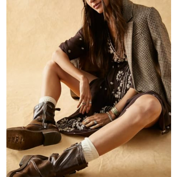 Women Boho Flowy Maxi Dress Floral Embroidered Puff Sleeve Long Dress Drawstring Deep V Neck Vacation Beach Sundress Brown