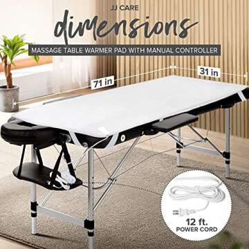 JJ CARE Massage Table Warmer 31"x71", Manual 3 Heat Control Massage Bed Warmer Fleece Pad w/Detachable 12 FT Cord, Table Warmer Massage Therapy w/Overheat Protection, Massage Table Heating Pad