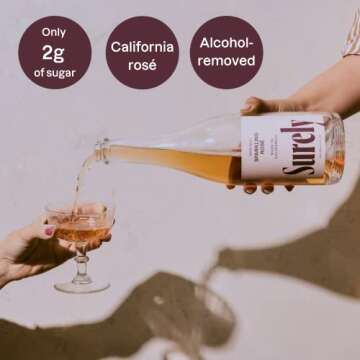 Surely Non Alcoholic Wine, Sparkling Rosé, Alcohol-Removed California Sparkling Rosé, 2g Sugar, 20 Calories, De-alcoholized, Low Sugar, Low Calorie, Gluten Free, 750ml (25 fl. oz)