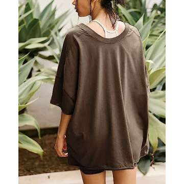 RISTALGIC Women's 2 Piece Outfit Sets FP Dupes Hot Shot Reversible Oversized Shirt Free Biker Shorts Summer People Clothes, 02-brown