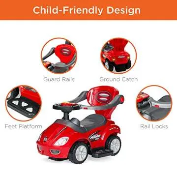 Best Choice Products Kids 3-in-1 Push and Pedal Car Toddler Ride On w/Handle, Horn, Music - Red
