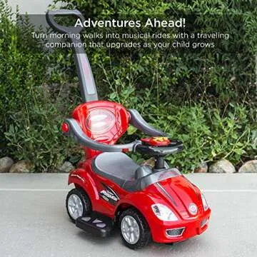 Best Choice Products Kids 3-in-1 Push and Pedal Car Toddler Ride On w/Handle, Horn, Music - Red