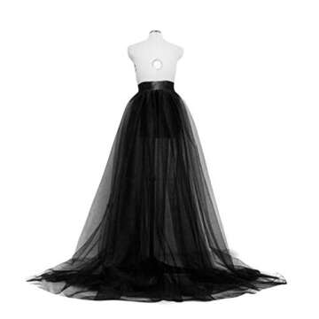 Women Tulle Tutu Long Skirts Wedding Party Cocktail Prom Bandage Mesh Maxi Dress (Black, One Size)