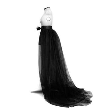 Women Tulle Tutu Long Skirts Wedding Party Cocktail Prom Bandage Mesh Maxi Dress (Black, One Size)