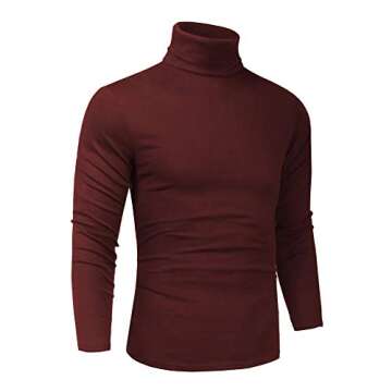 Men Slim Fit Lightweight Long Sleeve Pullover Top Turtleneck T-Shirt(Wine Red,2XL)