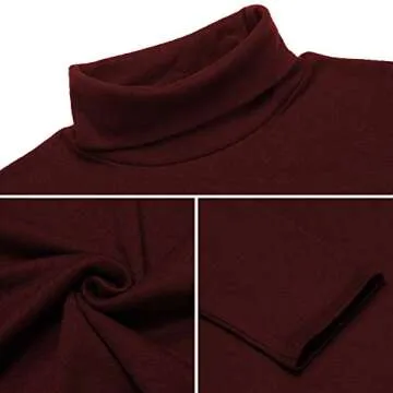 Men Slim Fit Lightweight Long Sleeve Pullover Top Turtleneck T-Shirt(Wine Red,2XL)