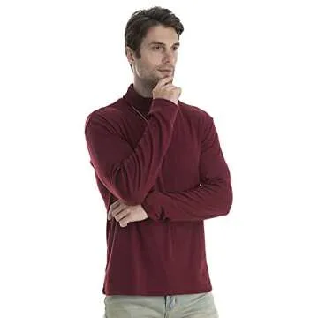 Men Slim Fit Lightweight Long Sleeve Pullover Top Turtleneck T-Shirt(Wine Red,2XL)