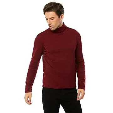 Men Slim Fit Lightweight Long Sleeve Pullover Top Turtleneck T-Shirt(Wine Red,2XL)