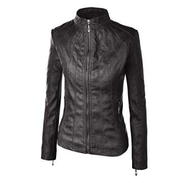 Lock and Love LL WJC877L Womens Panelled Faux Leather Moto Jacket S Black