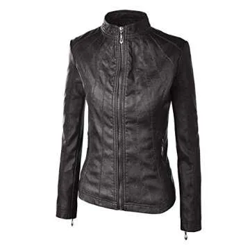 Lock and Love LL WJC877L Womens Panelled Faux Leather Moto Jacket S Black