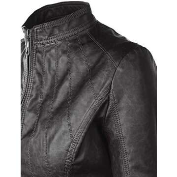 Lock and Love LL WJC877L Womens Panelled Faux Leather Moto Jacket S Black