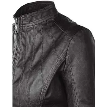 Lock and Love LL WJC877L Womens Panelled Faux Leather Moto Jacket S Black