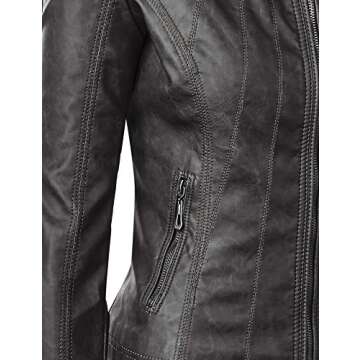 Lock and Love LL WJC877L Womens Panelled Faux Leather Moto Jacket S Black