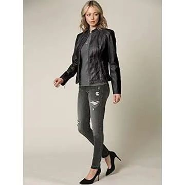 Lock and Love LL WJC877L Womens Panelled Faux Leather Moto Jacket S Black