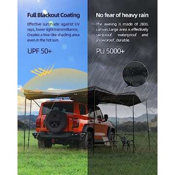 BAMACAR Naturnest 270 Degree Awning for SUV Jeep Truck Van Vehicle Camper, All Car Top Roof Rack Awning, Vehicle Awning 270 Overland Awning, Car Side Batwing Awning, Moon Shade Awning (Black, Large)