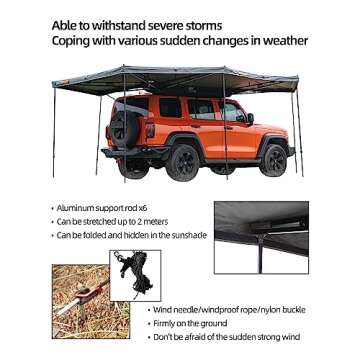 BAMACAR Naturnest 270 Degree Awning for SUV Jeep Truck Van Vehicle Camper, All Car Top Roof Rack Awning, Vehicle Awning 270 Overland Awning, Car Side Batwing Awning, Moon Shade Awning (Black, Large)