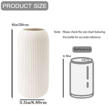 White Ceramic Vase for Flowers, 8 INCH Flower Vase Modern White Vase Home Decor, Small Vase, Ribbed Textured Vase for Pampas Grass Decorative Vase, for Farmhouse Coffee Table Bookshelf Home Living