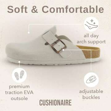 CUSHIONAIRE Hana Women’s Clogs | Slip-On Vegan Comfort | Ivory