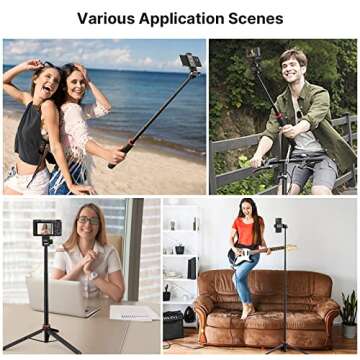 57.48 inch Extendable Selfie Stick Phone Tripod for Action Camera w Smartphone Clamp Extension Pole,...