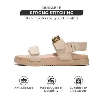 Project Cloud Leather Womens Sandals Comfortable & Adjustable Walking Sandals Women Footwear - Strappy Sandals for Women - Flexible Women's Sandals For Women 2025 (Mona, Nude, 8)