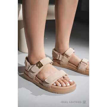 Project Cloud Leather Womens Sandals Comfortable & Adjustable Walking Sandals Women Footwear - Strappy Sandals for Women - Flexible Women's Sandals For Women 2025 (Mona, Nude, 8)