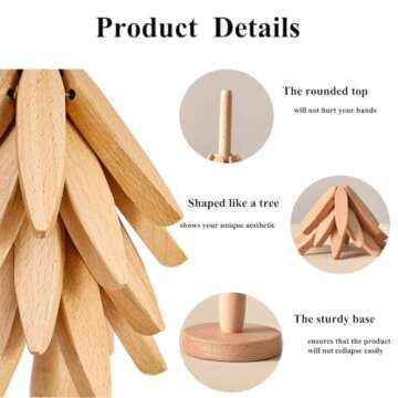 Wooden Trivets for Hot Dishes，Tree Shape Trivet Set，Beech Wood Tree Shape Trivets for Hot Pots and Pans (4 Layers+1 Stand)