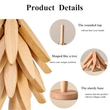 Wooden Trivets for Hot Dishes，Tree Shape Trivet Set，Beech Wood Tree Shape Trivets for Hot Pots and Pans (4 Layers+1 Stand)