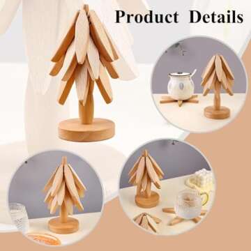 Wooden Trivets for Hot Dishes，Tree Shape Trivet Set，Beech Wood Tree Shape Trivets for Hot Pots and Pans (4 Layers+1 Stand)