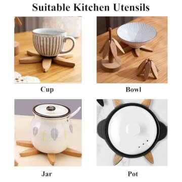 Wooden Trivets for Hot Dishes，Tree Shape Trivet Set，Beech Wood Tree Shape Trivets for Hot Pots and Pans (4 Layers+1 Stand)