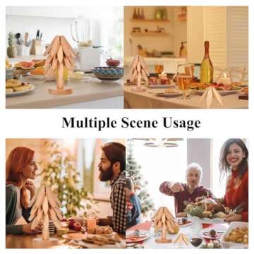 Wooden Trivets for Hot Dishes，Tree Shape Trivet Set，Beech Wood Tree Shape Trivets for Hot Pots and Pans (4 Layers+1 Stand)