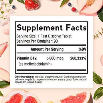 Doctor's Recipes Vitamin B12, Methylcobalamin 5000 mcg 90 Fast Dissolve Tablets, Natural Peach Flavor, Vegan Methyl, Energy Metabolism & Nervous System