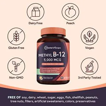 Doctor's Recipes Vitamin B12, Methylcobalamin 5000 mcg 90 Fast Dissolve Tablets, Natural Peach Flavor, Vegan Methyl, Energy Metabolism & Nervous System