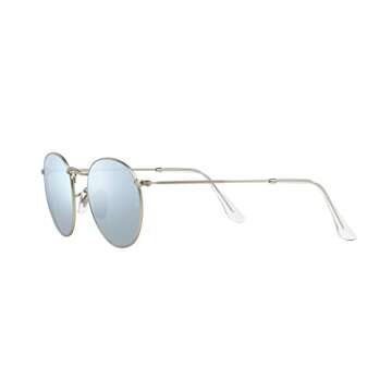 Ray-Ban Rb3447 Round Metal Sunglasses, Matte Silver/Light Green Mirrored Silver, 50 mm