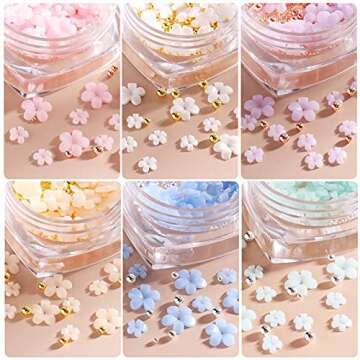 6 Boxes 3D Flower Nail Art Charms Light Change Nail Decals for Acrylic Nail Art Accessories with Pea...