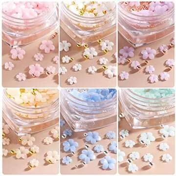 6 Boxes 3D Flower Nail Art Charms Light Change Nail Decals for Acrylic Nail Art Accessories with Pea...