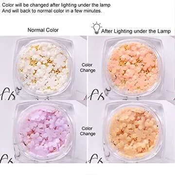 6 Boxes 3D Flower Nail Art Charms Light Change Nail Decals for Acrylic Nail Art Accessories with Pearl Golden Caviar Beads Glitter Nail Supplies Stud Design Jewelry Women DIY Decoration Tips