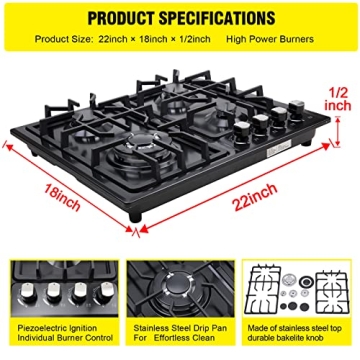 FORIMO 22" Gas Cooktop - 4 Burners with Safety Features