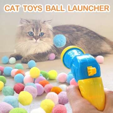 31Pcs Cat Ball Toy Launcher Gun, Cat Balls Fetch Toy, 30Pcs Plush Fuzzy Balls Launcher Cat Toy for C...