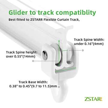 ZSTARR Heavy Duty Gliders for Flexible Curtain Track,Fits I Profile Straight or Curved Track Rail Rod for RV, Shower, Hospital, Window Curtain Hooks and Clips (20 Packs Gliders)