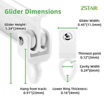 ZSTARR Heavy Duty Gliders for Flexible Curtain Track,Fits I Profile Straight or Curved Track Rail Rod for RV, Shower, Hospital, Window Curtain Hooks and Clips (20 Packs Gliders)