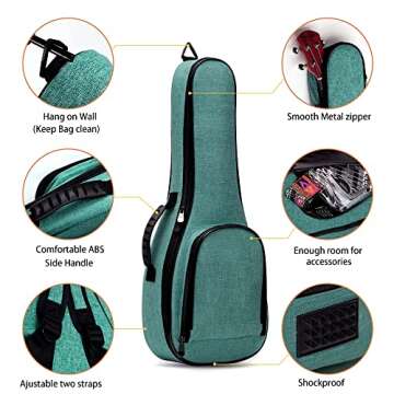 Deviser Ukulele Gig Bag with 12MM Thick Padding Sea Blue