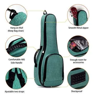 Deviser Ukulele Gig Bag with 12MM Thick Padding Sea Blue