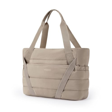 BAGSMART Tote Bag for Women with Zipper, Quilted Tote Bag Gym Tote with Yoga Mat Straps for Travel S...